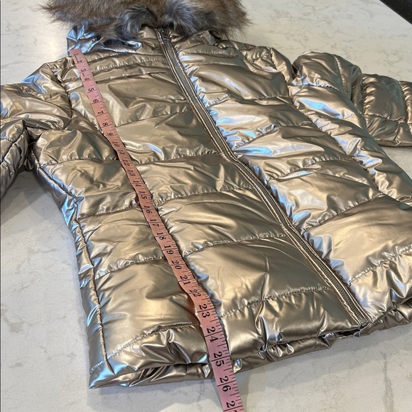 Puffer Jacket Winter Women Warm Quilted Bubble Fur Hood Coat Medium Gold Shimmer - Picture 11 of 16